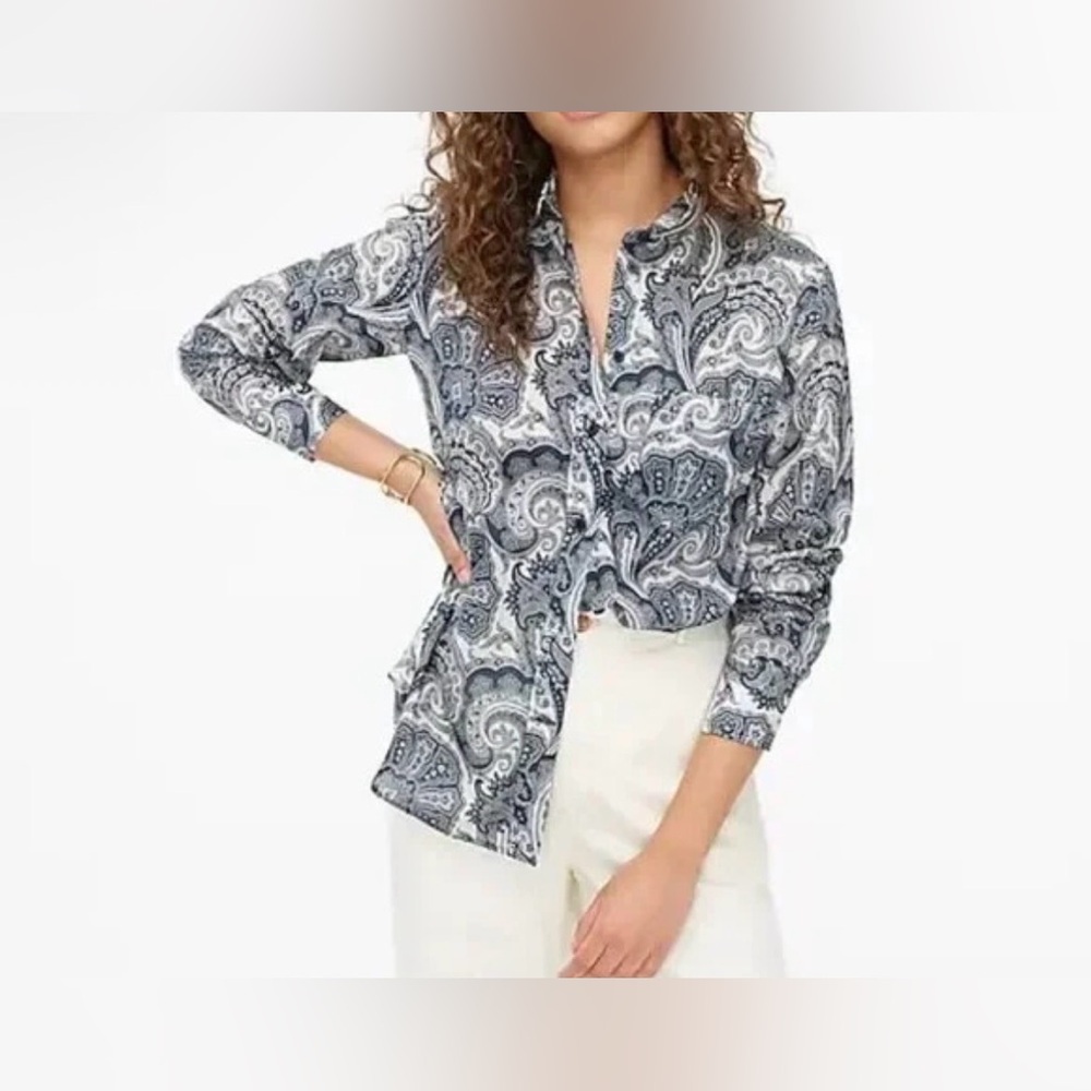 J. Crew Paisley Button Down Shirt - Black and Gray S